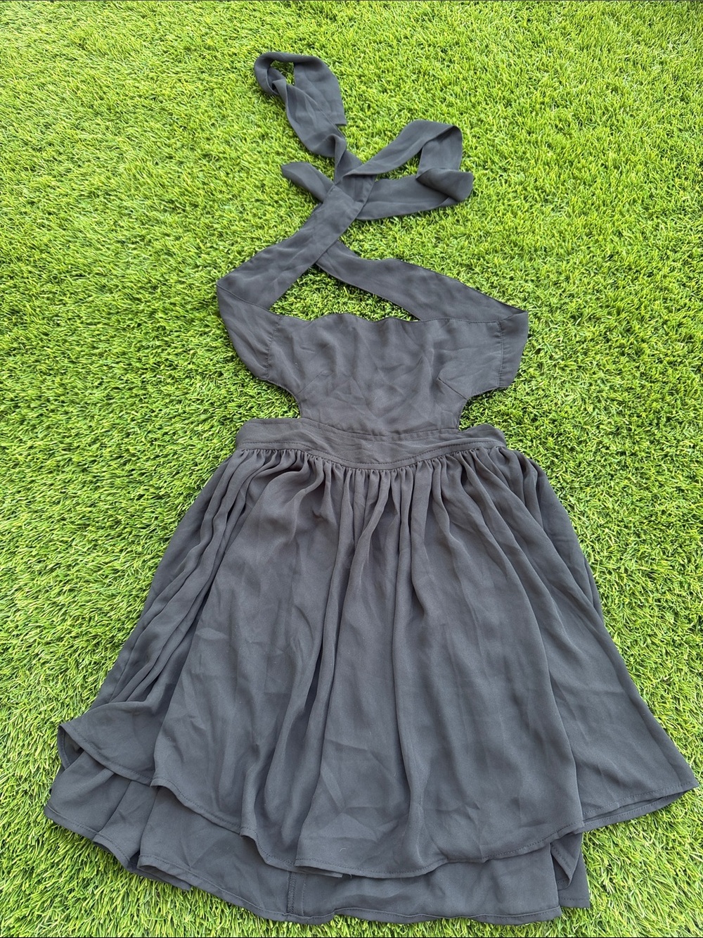 John Galt Black Strapless Tie Back Chiffon Dress